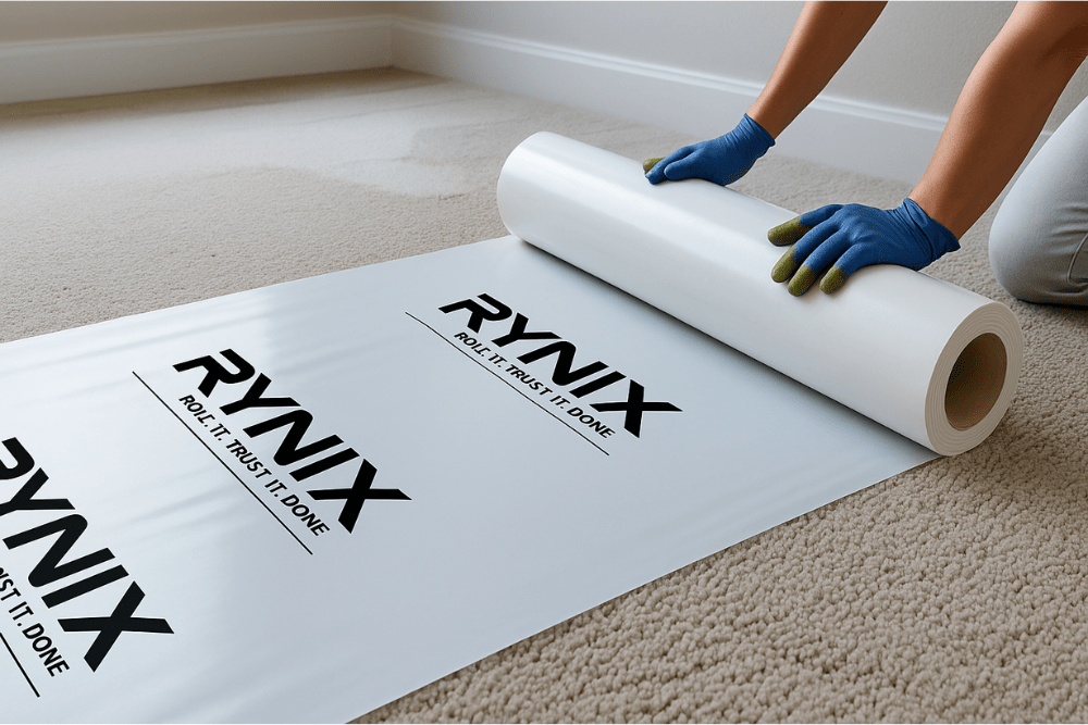 Dust Sheets vs Rynix RollGuard Adhesive Carpet Protector - Rynix