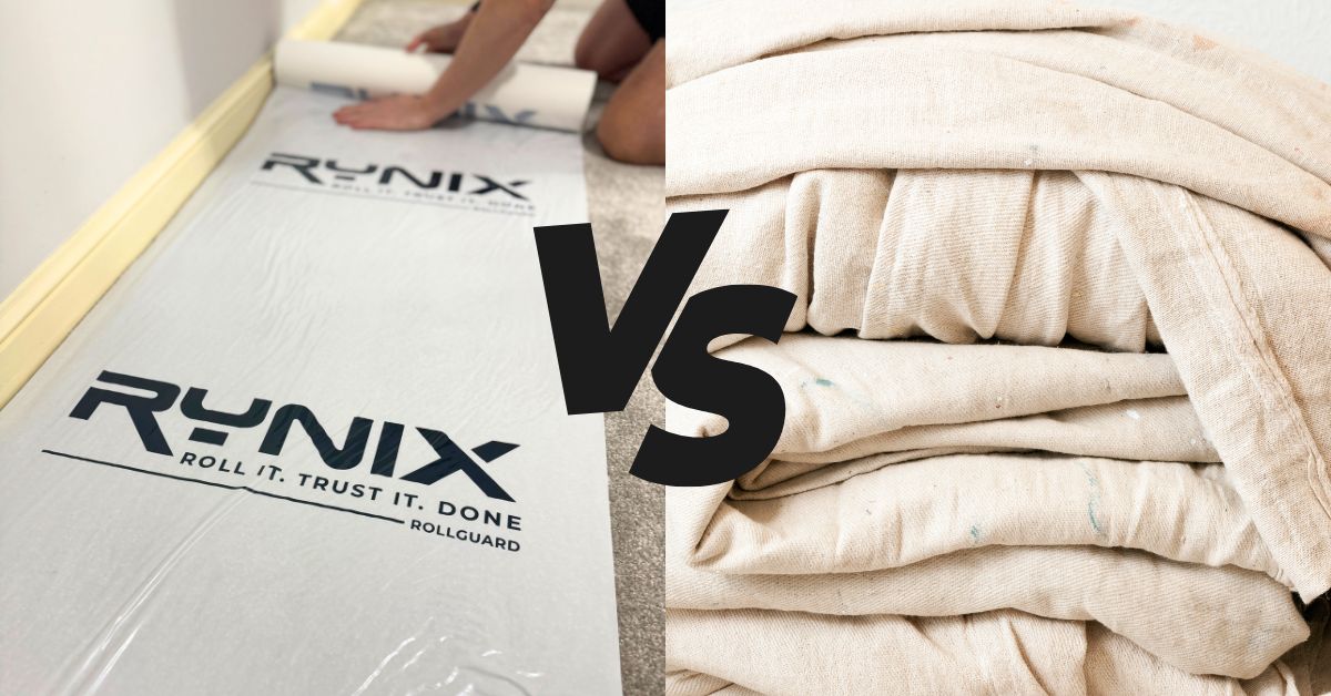 Dust Sheets vs Rynix RollGuard Adhesive Carpet Protector - Rynix