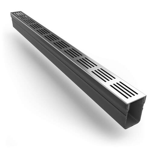 Rynix Threshold Drainage Channel 1m Length - Silver Aluminium Grating - Rynix